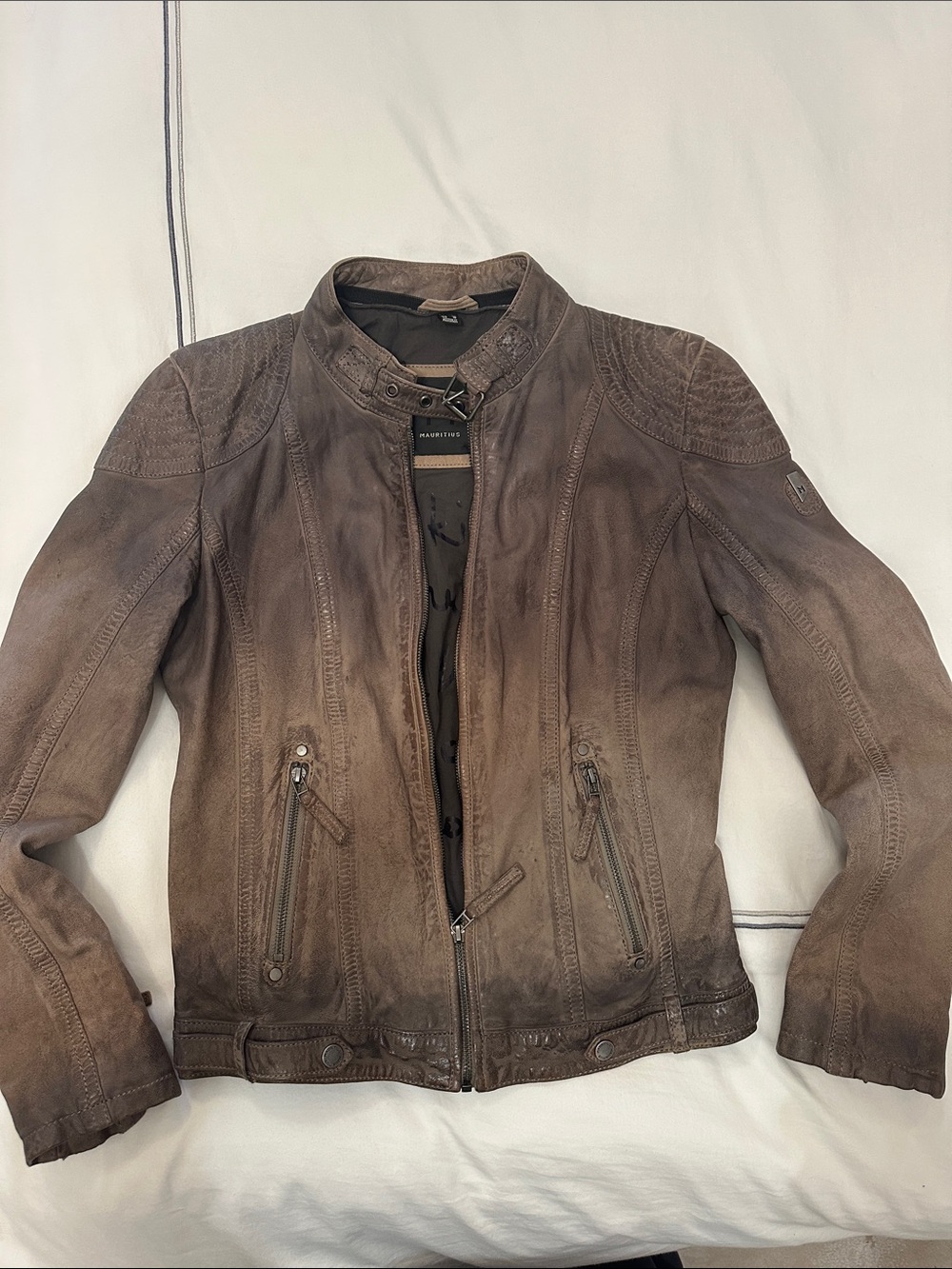 Distressed Leather Biker Jacket